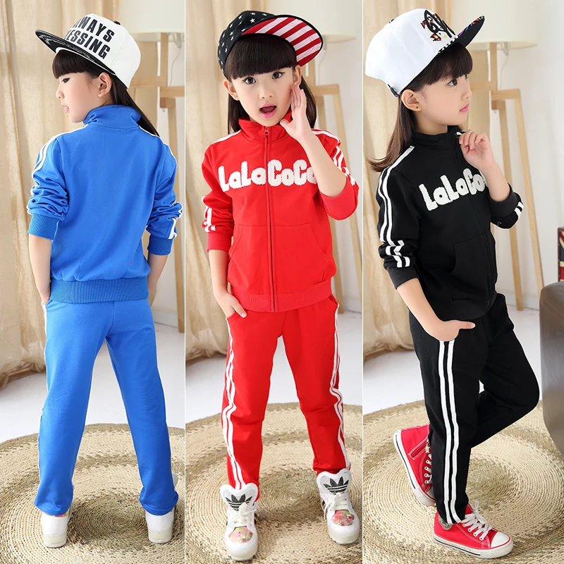 Fashion girl sports sets child spring and autumn girls twinset long sleeve zipper font b sweatshirt