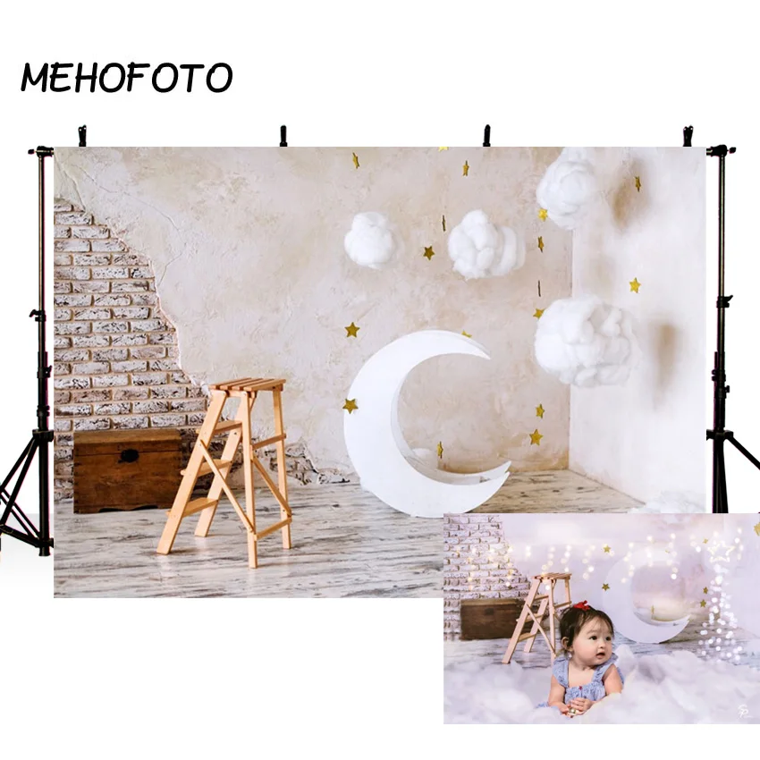 Фотофоны MEHOFOTO с изображением кирпичной стены Луны хлопковых облаков для детской