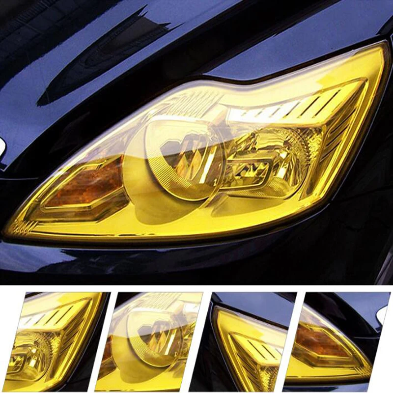 100X30 CM Auto Koplamp Tailight Geel Vinyl Wrap Filmfiche Cover Sticker