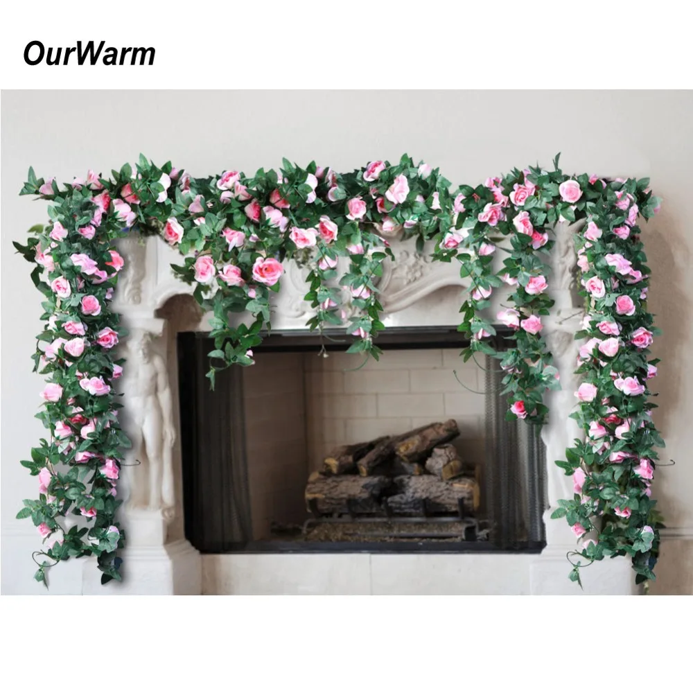 OurWarm 2.3M Hanging Artificial Flower Garland Silk Rose Garland