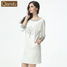Qianxiu Office Lady 2016 Casual Nightgown For Women Three Quarter Sleepskirts Knee-length Sleepwear Underwear Sleepshirts onesie