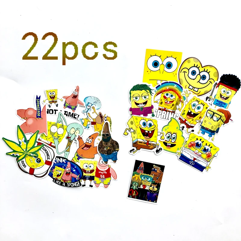 

22pcs Cartoon spongebob Amine stickers waterproof suitcase box laptop guitar luggage skateboard bicycle toy lovely DIY toy decal