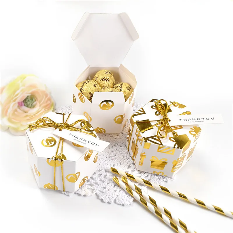 50 шт. золотая шестиугольная Рождественская коробка конфеты драги Подарочная коробка Упаковка Свадебная коробка конфет выпечки подарки на Год Вечерние