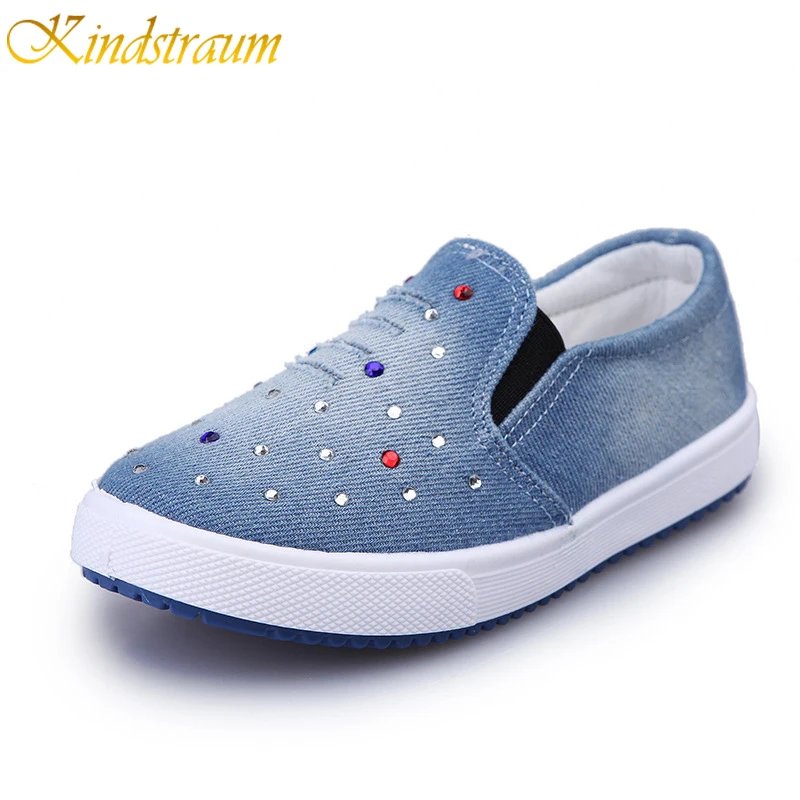 Kindstraum Brand Children Paillette Denim Shoes Kids Slip On Sneakers Spring Summer Fashion Canvas Shoes Baby