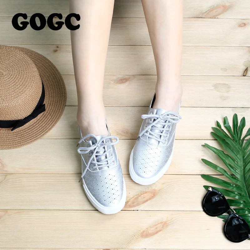GOGC 2019 Дышащая Кожа Женская Обувь Лето Женщины Причинно с Отверстием Удобные