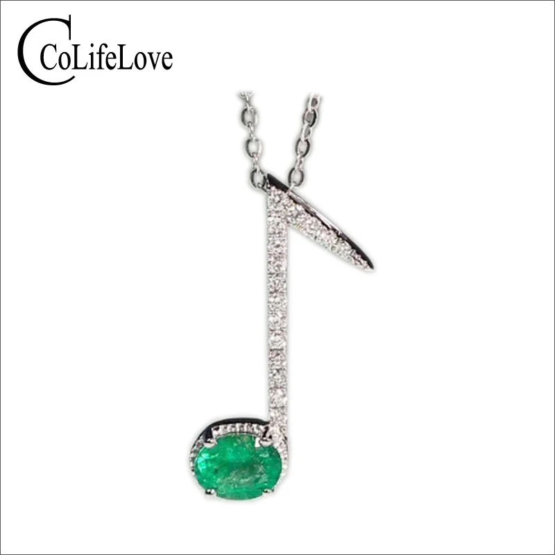 Online Moda plata music note colgante con incrustaciones 4mm * 5mm SI grado Esmeralda natural sólido 925 Plata Esmeralda regalo romántico