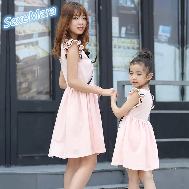 

Mother Daughter Dress Family Matching Clothes Cotton Sleeveless Mom and Daughter Dress With B Parent Child Outfit