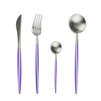 

24 Pcs Rainbow Purple Dinnerware High Quality 18/10 Stainless Steel Knife Fork Spoon Cutlery Kitchen Food Tableware Flatware Set