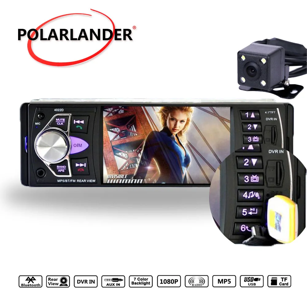 FM TF USB SD MP5 Colorful Lights Bluetooth radio cassette player Audio Car Radio AUX RDS Input 4.1'' 1 DIN Mirror Link Autoradio