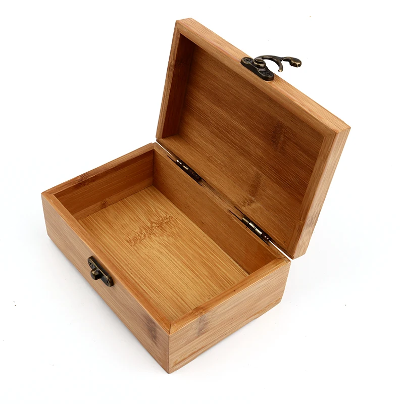 

Customized wooden bamboo casket with laser printing Golden Lock Postcard Home Organizer Handmade Craft Jewelry Case Wedding Gift