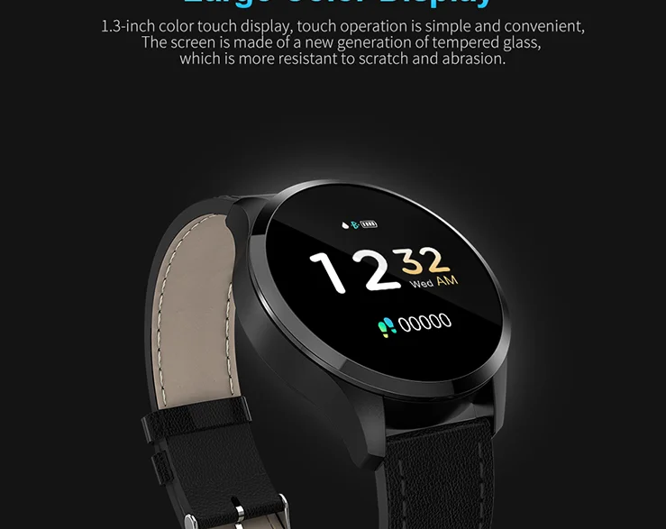 Q9 Steel Tempered Glass Round Screen Smart Watch with Heart Rate Monitor IP67 Waterproof Smart Bracelet