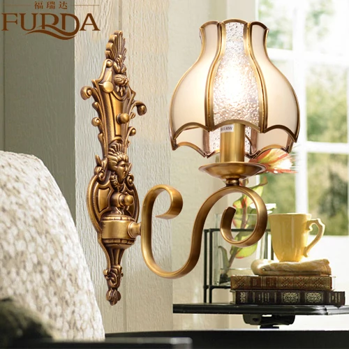 European copper wall lamp warm bedroom bedside lamp corridor for American-style staircase lighting 3-5W / size 16 * 28 * 36