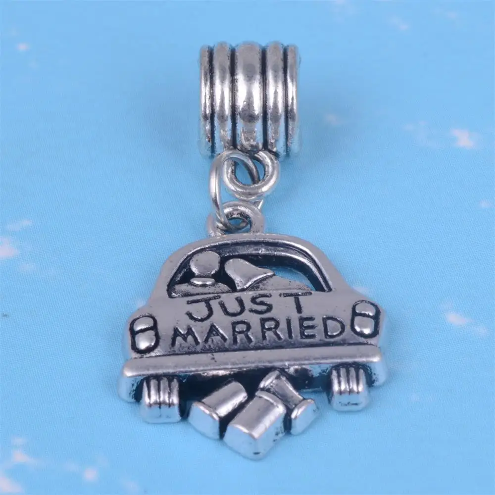 

my shape Antique Silver Plated Just Married Wedding Car Charms Dangle Beads fit Pandora Bracelet Bridesmaid Jewelry Gift 10pcs
