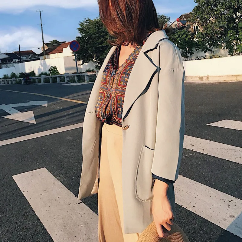 Autumn  Women's Clothes New Loose Blouses Show Thin Middle Long Sleeves Suit Coat Foreign Trade  Womens Tops and Blazers