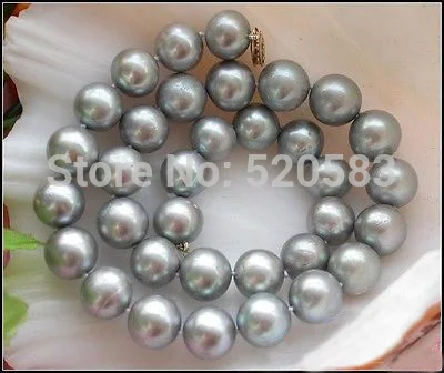 

Beautiful 17" 12mm ROUND TAHITIAN GRAY FRESHWATER PEARL NECKLACE 14k PLATED (A0511)