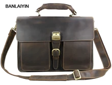 Vintage Crazy Horse Leather Briefcase Men’s Business Bag For 15″Laptop Bag Large Tote Genuine Leather Messenger Bag Shoulder Bag
