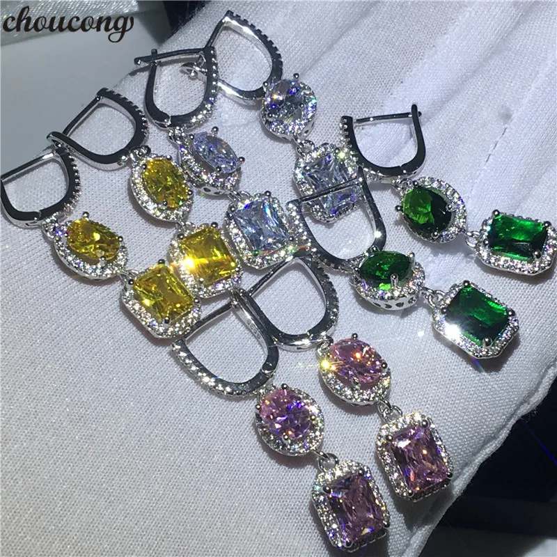 

choucong 4 color Fashion Lady Drop earring AAAAA zircon cz 925 Sterling silver Party Wedding Dangle Earrings for women jewelry
