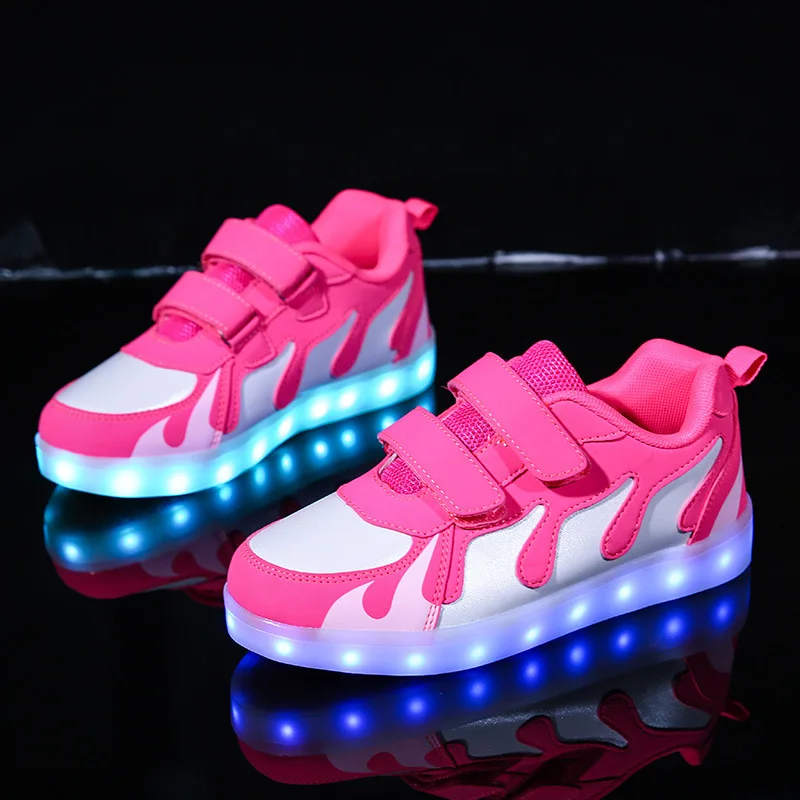 2019 лучшие продажи размер 28-37 розовый мальчики девочки Led обувь дети Usb с 7 светодиодами обувь дети ребенок