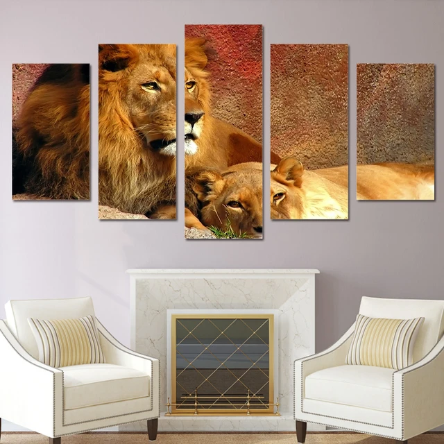 5 Pieces Canvas Prints Animals Lion Painting Wall Art Home Painting Wall Art Home