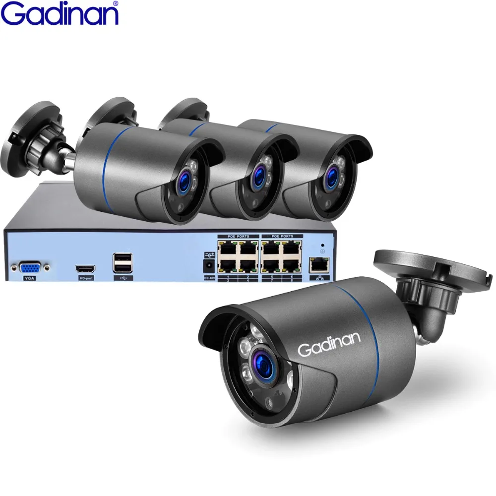 

GADINAN H.265 8CH 4MP POE NVR CCTV System with 4PCS Outdoor Waterproof PoE IP Camera P2P Kit Onvif Email Alert Surveillance Set