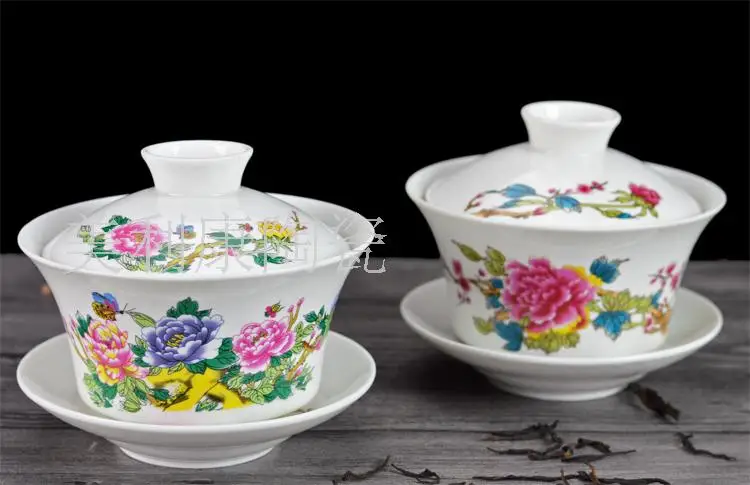 230 ml Цзиндэчжэнь Gaiwan Керамика фарфор Чай миска с крышкой блюдце комплект/офис Чай церемонии Drinkare Украшения Золото супница C12