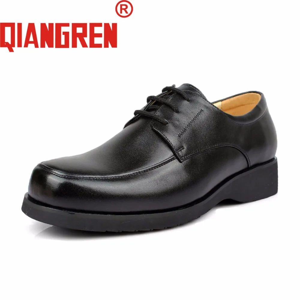 

QIANGREN Military Brand Men's Spring Autumn Genuine Leather Black Dress Shoes Male Business Officer Staff Height Increasing Shoe