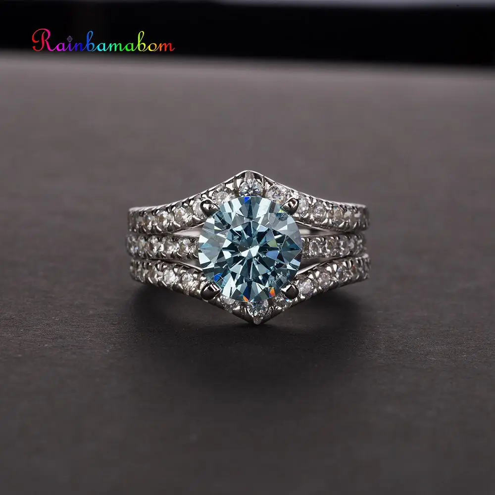 Rainbamabom 925 Стерлинговое Серебро создано Moissanite Драгоценный Камень Обручальное