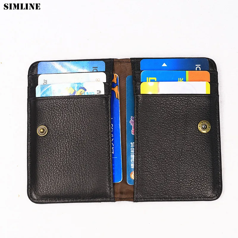 

Genuine Leather Card Holder Men Women Vintage Business Short Bifold ID Credit Card Holders Case Slim Wallet Purse High Quality