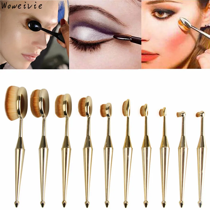 

High Quality 10PCS Fashion Gold Toothbrush The New Mermaid Makeup Brush Foundation Oval Brushes One Set Free Shipping