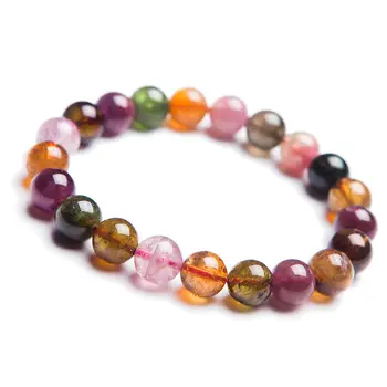 

Free Shipping Natural Brazil Colorful Tourmaline Crystal Clear Beads Bracelet 9mm AAAA