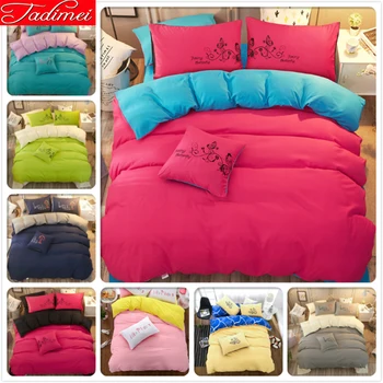 

Red Blue AB Side Plain Pure Color 3/4 pcs Bedding Set Adult Kids Bed Linen Single Twin Full Queen King Size Bedspreads 150x200cm