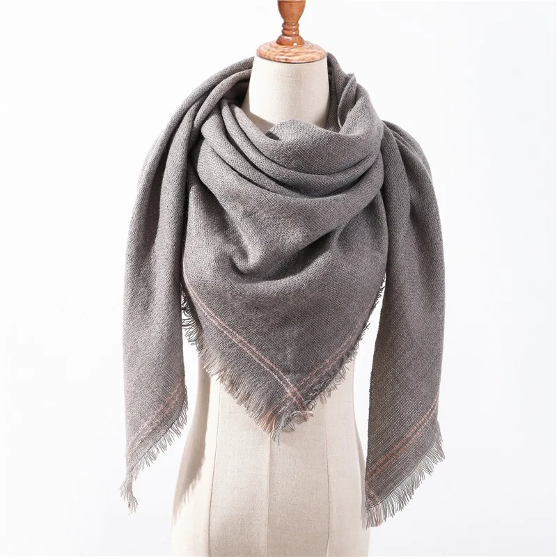 LaMaxPa осенне-зимний теплый клетчатый треугольный шарф из кашемира для женщин/дам, шерстяные Панамы, мягкие полосатые женские шали и палантины - Цвет: 36