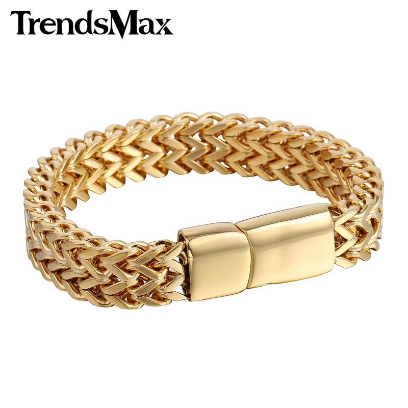 Мужские браслеты в стиле хип-хоп, большой золотой, серебряный, черный, лисохвост, звено 316L, браслет из нержавеющей стали для мужчин, ювелирные изделия,, 12 мм, KHB246
