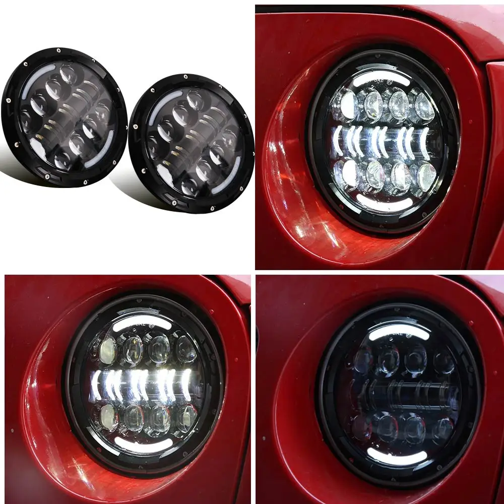 7 дюймов 40 Вт H4 светодиодный фонарь для фар с угловыми глазами " Круглый налобный фонарь для Jeep Lada 4x4 Urban Niva Land Rover Defender - Цвет: 80w Black