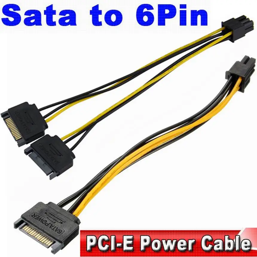 200pcs/lot Dual 15 Pin 2 SATA To 6 Pin PCI EXPRESS PCI E Sata Graphics Converter Adapter Video