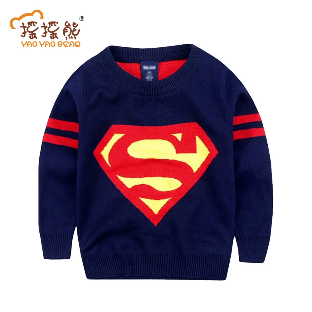 

New 2015 Boys Sweaters Superman Printing Boys Pullover Knit Sweaters Spring&Autumn Children Clothing Kids Clothes Free Shipping