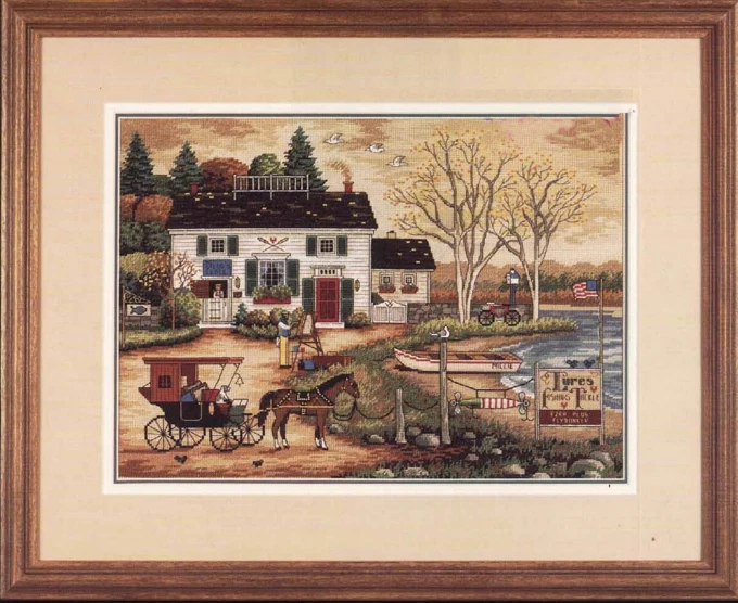 cross stitch kit birch point horse coach carriage house DIM 03834 3834