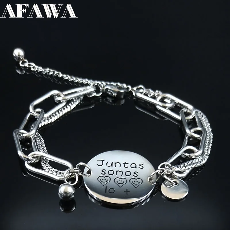 

2019 Juntas Somos Lo Stainless Steel Bracelet for Best Friend Silver Color Bracelets Bangles Jewelry pulsera mujer B18424