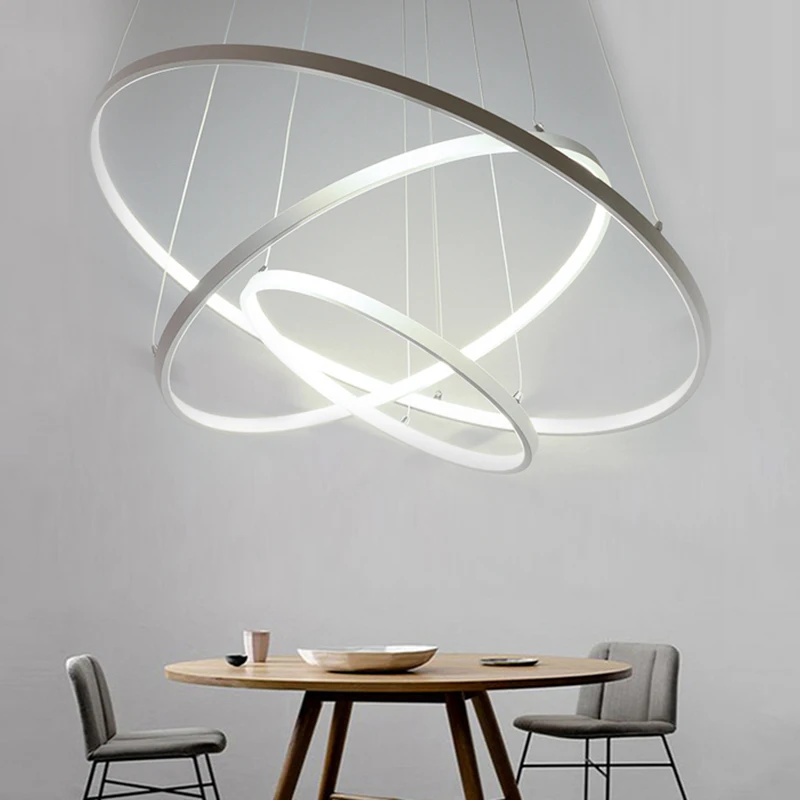 

LICAN Modern lustre chandelier Acrylic Rings Circle White Black Pendant Chandelier for foyer kitchen dining room Chandeliers