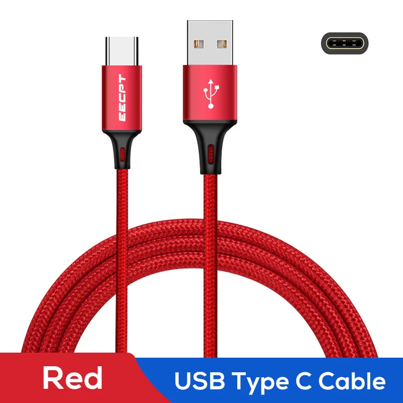 Кабель usb type-C для Xiaomi Redmi Note 7 samsung Galaxy S9 S8 type-C, кабель для зарядного устройства, кабель для зарядки USB-C телефона - Цвет: Red