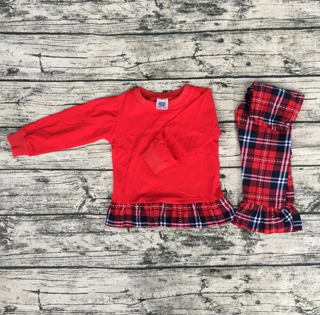 wholesale childrens boutique clothes red top christmas pajamas red and black grid pants sleepwear pijamas - Wholesale Christmas Pajamas wholesale childrens boutique clothes red top christmas pajamas red and black grid pants sleepwear pijamas - Wholesale Christmas Pajamas