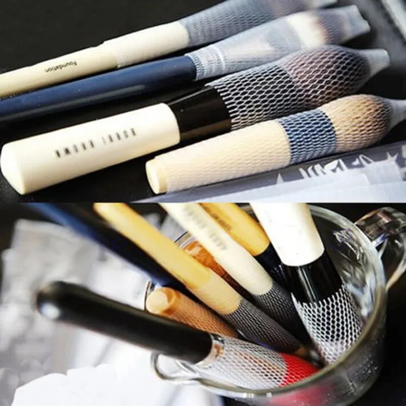  Wholesale 20 PCS White Make Up Cosmetic Brushes Pen Guards Mesh Protectors Net Cover Sheath Free Shipping NA919