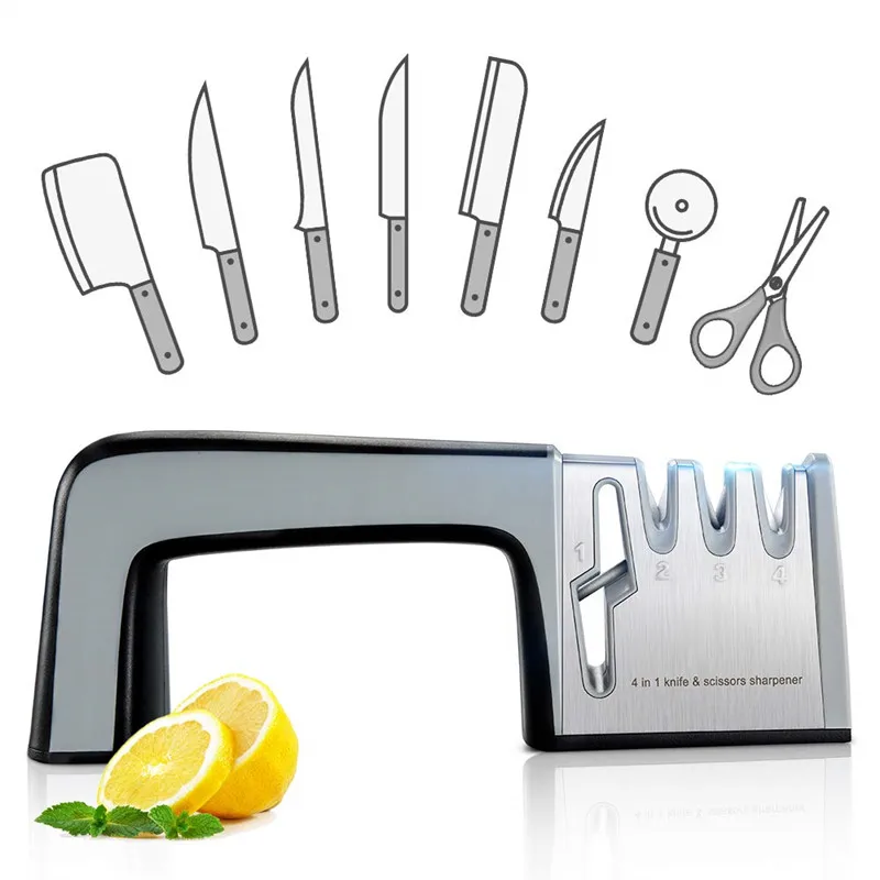 

WOTMULY Multifunction 4 in 1 Knife Sharpener Kitchen knife Tool scissors Sharpening Restore with Non-slip Base Whet ST0016