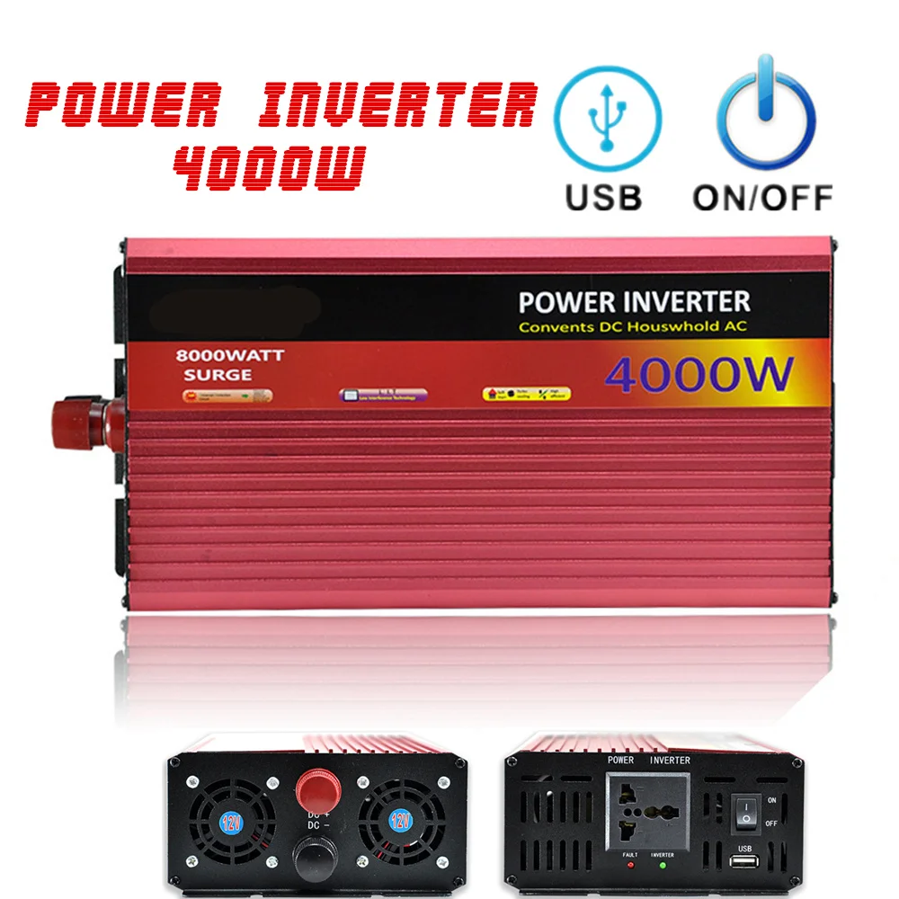 4000 W 50 HZ Портативный транспортных средств внедорожные Мощность инвертор DC12V для AC220V USB Выход