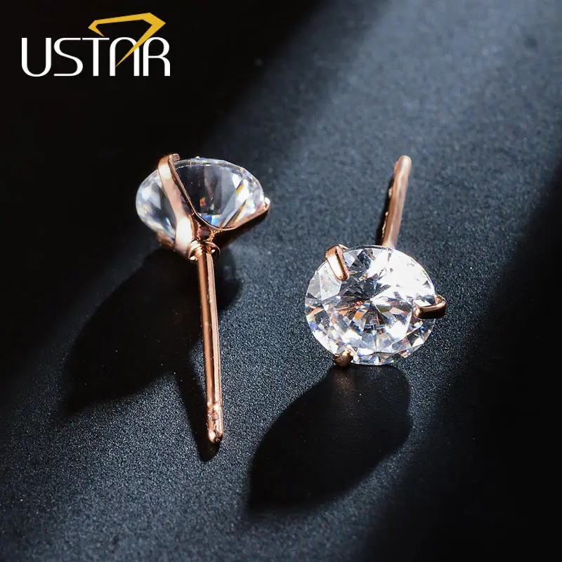 Женские серьги гвоздики с фианитами 5 мм|fashion stud earrings|stud earringszircon earrings |