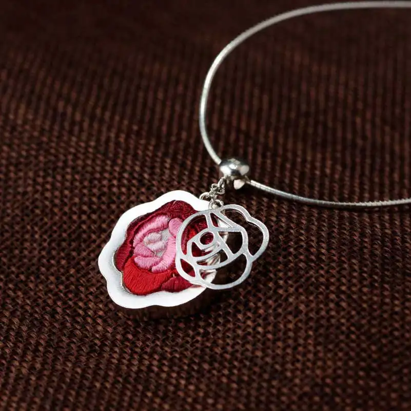 

FNJ 925 Silver Flower Pendant Animal Cixiu Colorful Hang Pure Original S990 Thai Silver Pendants Women for Jewelry Making