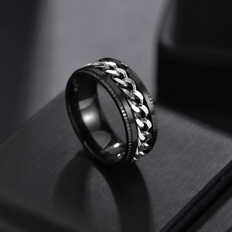 Auxauxme Титан Нержавеющая сталь кольцо spinner кольцо для Для мужчин голубой золотистый и черный кольца с камнями аксессуары, ювелирное изделие, подарок