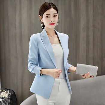 

2020 office lady OL New Autumn Winter Female Temperament Single Button Blazer Jacket Sky Blue/black