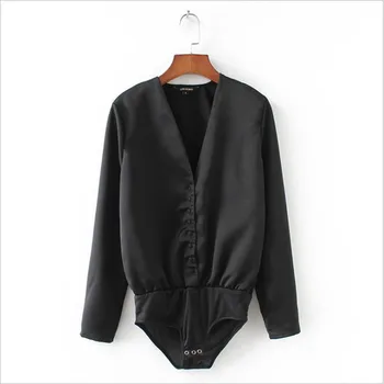 

Women's elegant v-neck single-breasted black and white one-piece tight-fitting shirt casual one-piece shirt S-L code