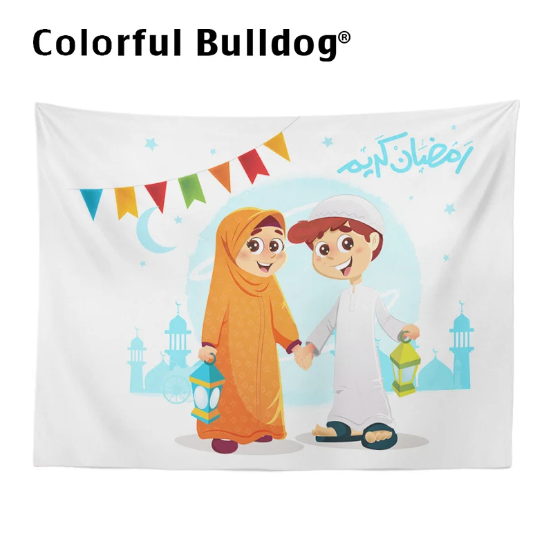 

Beautiful Eid Mubarak Castle Moon Moon Star Cloud Landscape Wall Blanket Decoration Answering Party Room Prayer Custom Tapestry